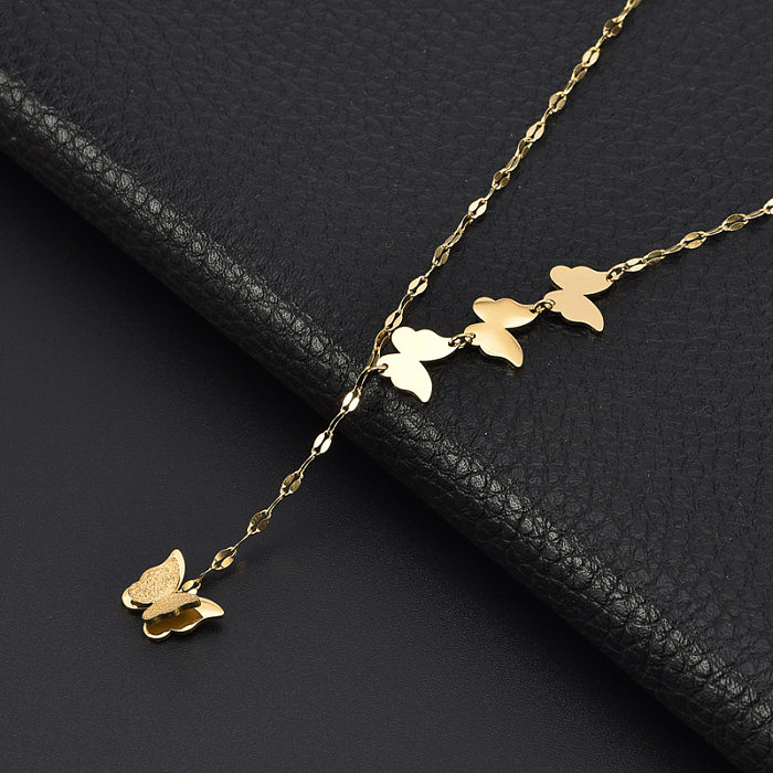 Collier pendentif tridimensionnel en acier inoxydable, Style Simple et doux, papillon