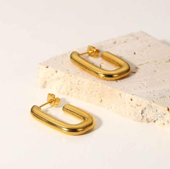 Brincos de ouro 18K banhados a aço inoxidável quadrado em forma de U de cor sólida simples