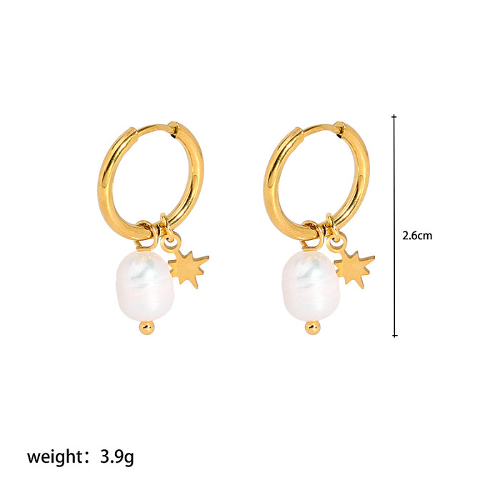 1 Pair Preppy Style Solid Color Plating Inlay Stainless Steel  Freshwater Pearl Freshwater Pearl 18K Gold Plated Earrings