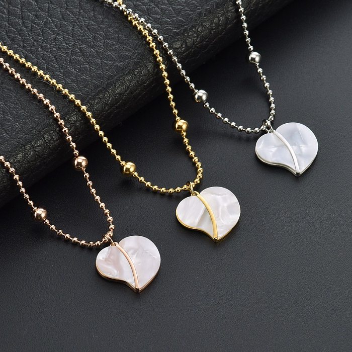 Sweet Heart Shape Stainless Steel Inlay Shell Pendant Necklace