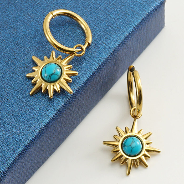 Simple Style Sun Stainless Steel  Plating Inlay Turquoise 18K Gold Plated Drop Earrings