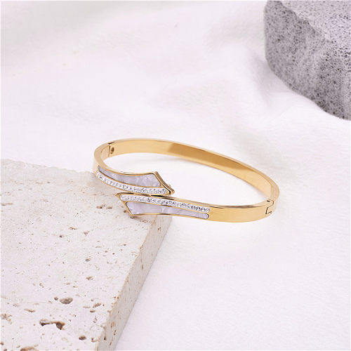 Simple Style Solid Color Stainless Steel Inlay Zircon Bangle