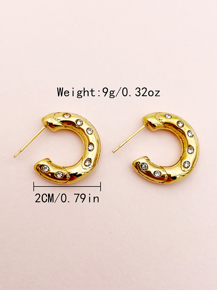 1 Pair Modern Style C Shape Stainless Steel  Metal Polishing Plating Inlay Zircon Gold Plated Ear Studs