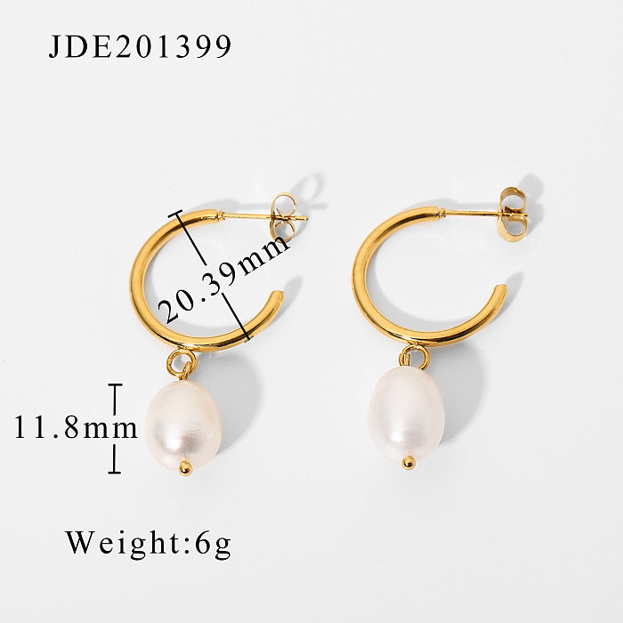European And American Ins Internet Hot New Earrings 18K Gold-Plated Stainless Steel  C- Shaped Circle Geometric Pearl Earrings Jewelry Ladies