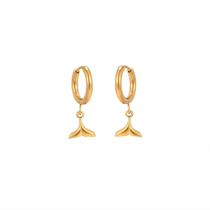 1 Pair Simple Style Fish Tail Polishing Plating Stainless Steel  18K Gold Plated Drop Earrings