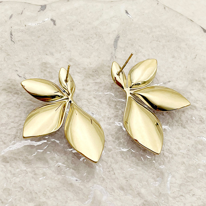 1 Pair Sweet Artistic Leaves Polishing Enamel Plating Stainless Steel  Gold Plated Ear Studs