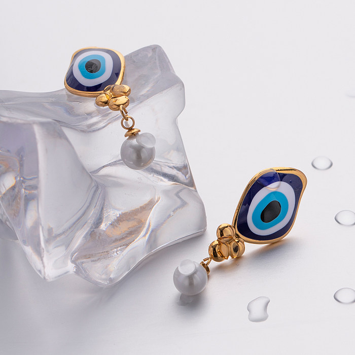 1 Pair IG Style Streetwear Devil'S Eye Enamel Plating Stainless Steel  18K Gold Plated Drop Earrings