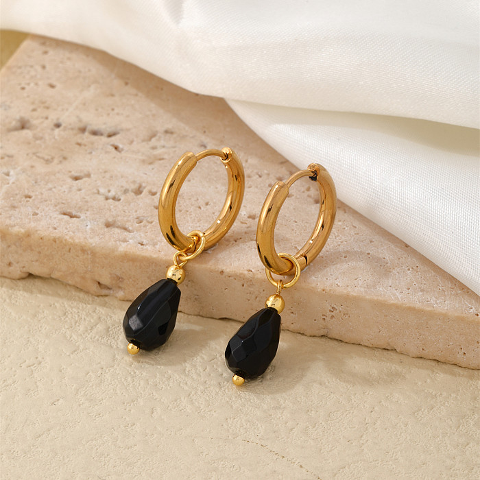 1 Pair Modern Style Simple Style Water Droplets Plating Stainless Steel  Natural Stone Gold Plated Drop Earrings