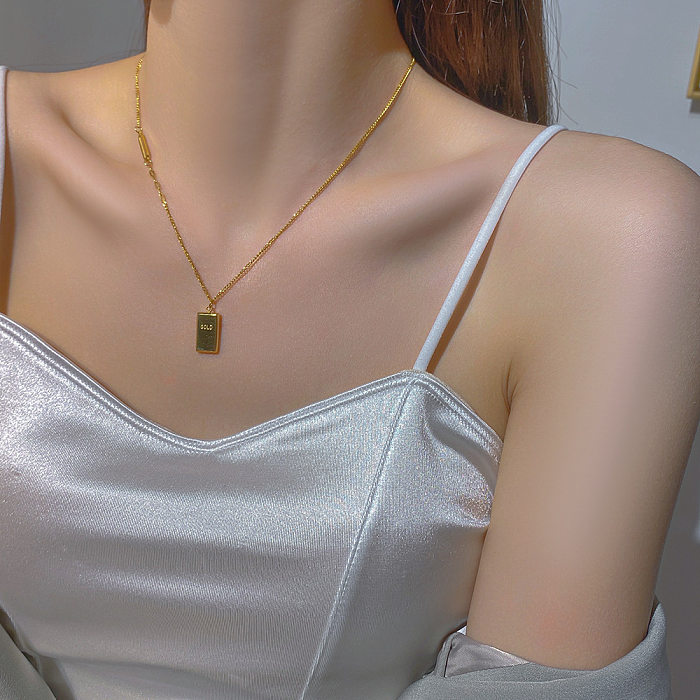 Glamouröse, schlichte, quadratische Halskette mit 18-Karat-Vergoldung aus Edelstahl