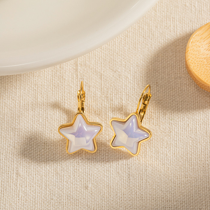1 Pair INS Style Casual Star Stainless Steel  Plating Inlay Pearl 18K Gold Plated Earrings