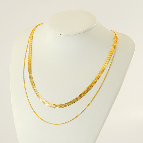 Schlichter Stil, klassischer Stil, einfarbig, geschichteter Edelstahl mit 18-Karat-Vergoldung, geschichtete Halsketten