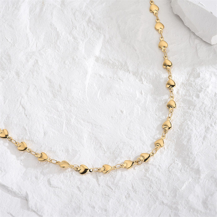 Collar de oro con incrustaciones de acero inoxidable en forma de corazón de estilo simple 1 pieza