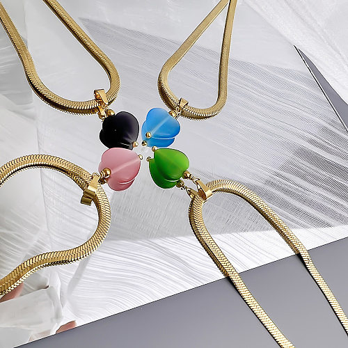 Collier pendentif plaqué opale en acier inoxydable en forme de cœur doux