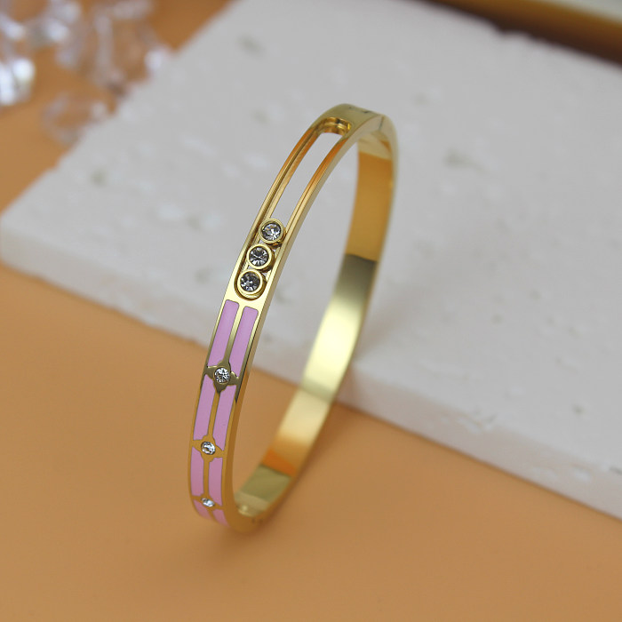 Elegant Cute Romantic Round Stainless Steel Titanium Steel Polishing Plating Hollow Out Rhinestones 18K Gold Plated Bangle