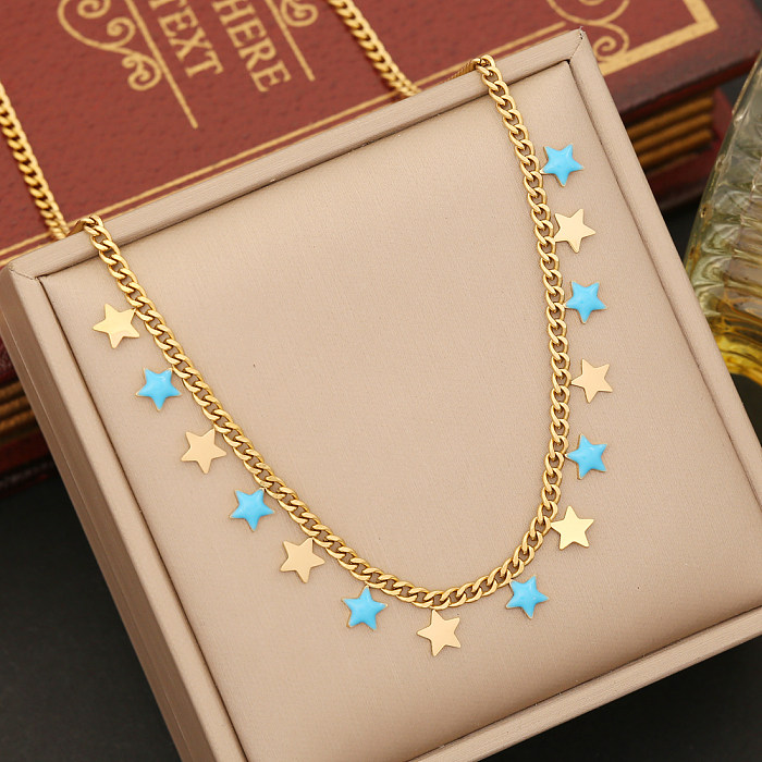 Modern Style Star Moon Heart Shape Stainless Steel  Enamel Pendant Necklace
