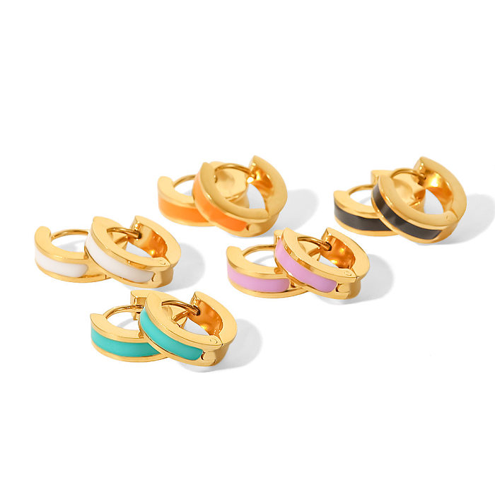 Fashion Round Stainless Steel  Earrings Enamel Gold Plated Stainless Steel  Earrings