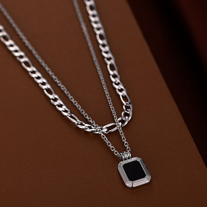 Hip-Hop Square Stainless Steel Enamel Plating Layered Necklaces