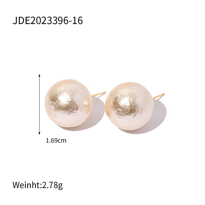 Clous d'oreilles ronds en acier inoxydable avec incrustation de perles, 1 paire