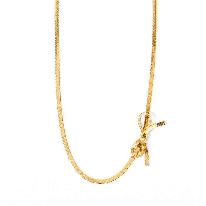 Elegante Streetwear-Halskette mit Schleife und Knoten-Edelstahlbeschichtung, 18 Karat vergoldet