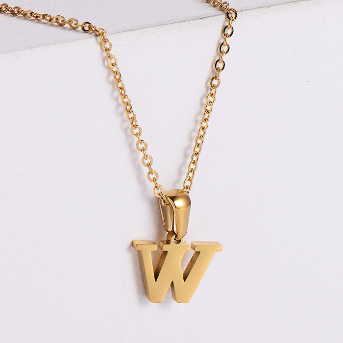 Collar minimalista con colgante de letra de oro de 18 quilates galvanizado de acero inoxidable de 18 pulgadas