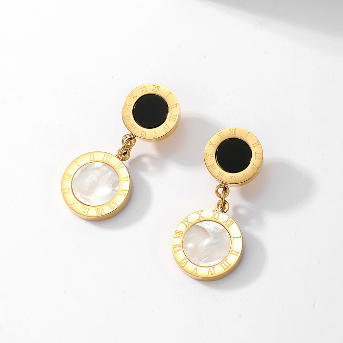 1 Pair Casual Simple Style Round Number Heart Shape Plating Inlay Stainless Steel  Shell 18K Gold Plated Drop Earrings Earrings