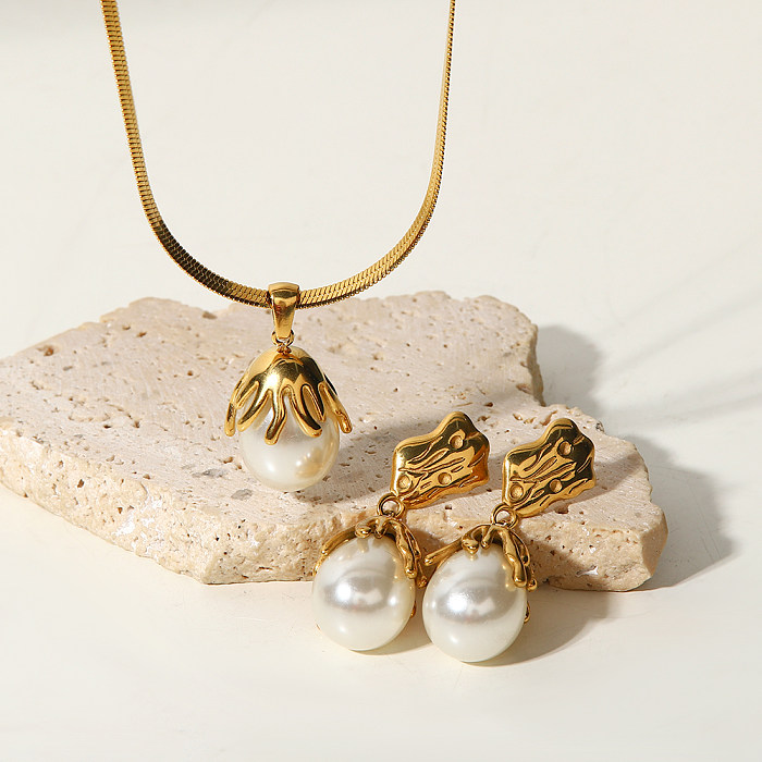 Collier de perles incrusté géométrique en acier inoxydable de style vintage 1 pièce