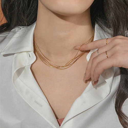 Lässige Damen-Halsketten aus einfarbigem Edelstahl mit mehreren Lagen