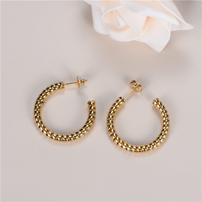 1 Pair Commute Round Beaded Polishing Plating Stainless Steel  18K Gold Plated Earrings