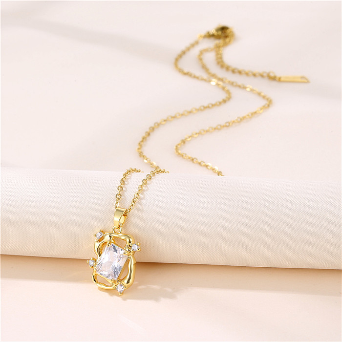 1 Piece Fashion Rectangle Stainless Steel  Brass Plating Inlay Zircon Pendant Necklace