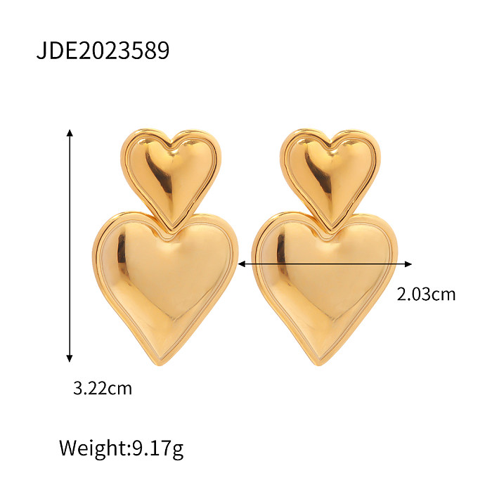 1 paire de boucles d'oreilles pendantes plaquées en acier inoxydable en forme de cœur de Style INS