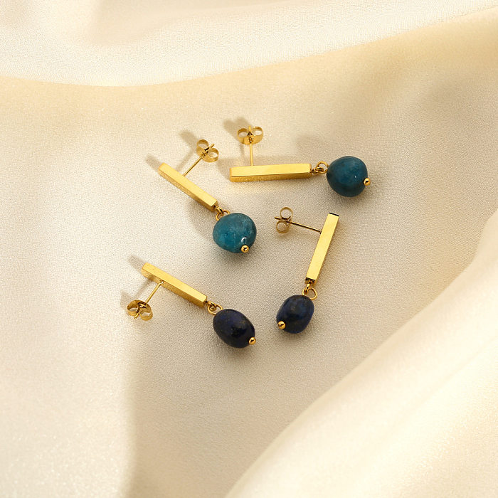 1 Paar einfarbige, plattierte Inlay-Ohrringe aus Edelstahl, Naturstein, Naturstein, 18 Karat vergoldet