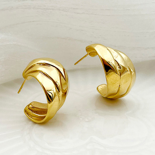 1 Pair Simple Style Artistic Commute Lines Layered Polishing Plating Stainless Steel  Gold Plated Ear Studs