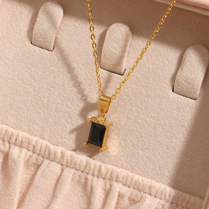 Glam Square Stainless Steel  Necklace Plating Zircon Stainless Steel  Necklaces