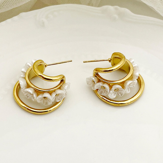 1 Pair Romantic Roman Style Flower Plating Stainless Steel  Gold Plated Earrings