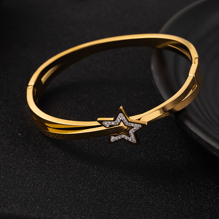Pulseira casual retrô moderna estilo estrela titânio chapeamento de aço zircão banhado a ouro 18K