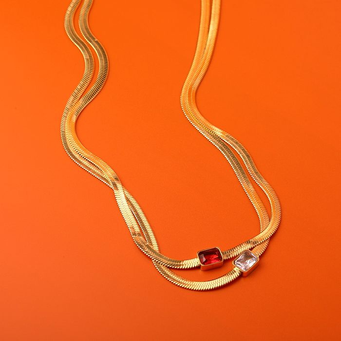 Schlichter Stil, klassischer Stil, einfarbig, Edelstahl-Beschichtung, Inlay, Zirkon, 18 Karat vergoldete Halskette