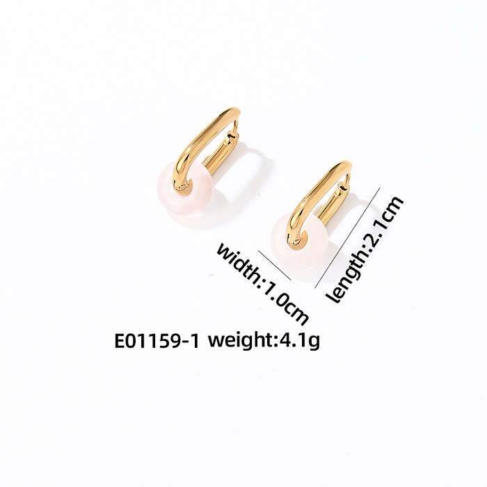 1 paire de boucles d'oreilles ovales en acier inoxydable plaqué or, Style Simple