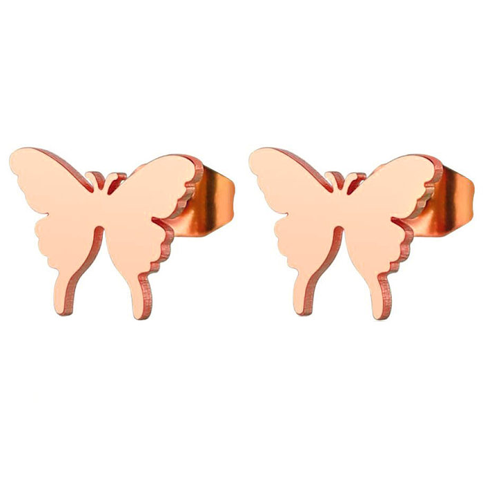 1 paire de clous d'oreilles plaqués en acier inoxydable, papillon doux