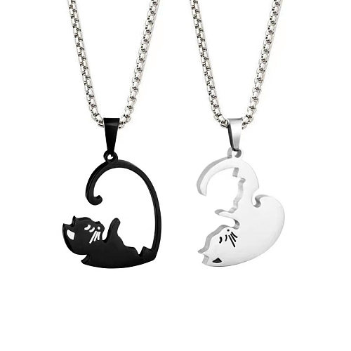 Fashion Heart Shape Cat Stainless Steel Pendant Necklace