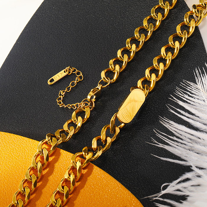 Schlichter Stil, einfarbige Edelstahl-Beschichtungskette, vergoldete Halskette