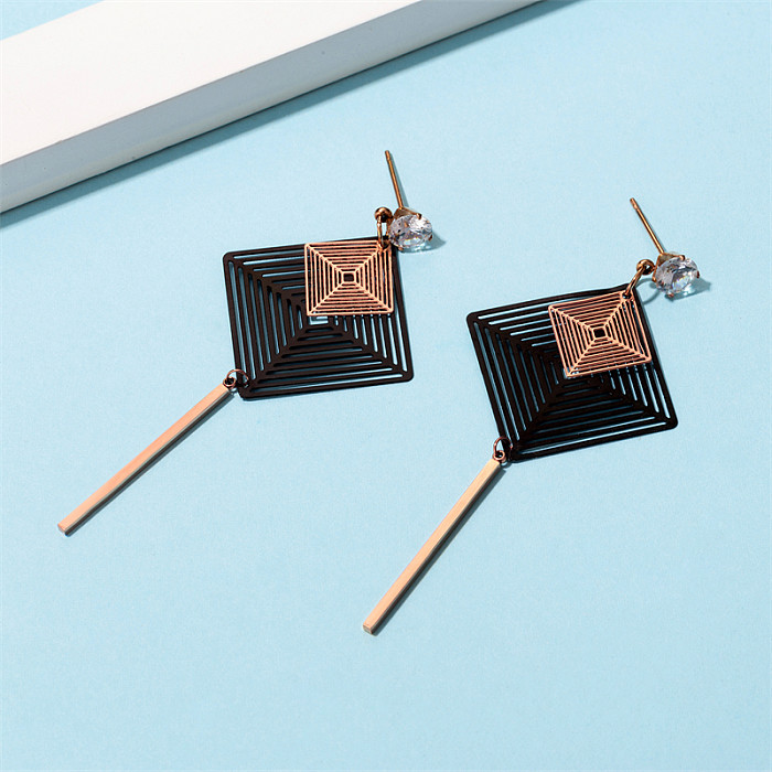 1 Pair Casual Simple Style Square Plating Inlay Stainless Steel  Stainless Steel Rhinestones Rose Gold Plated Drop Earrings