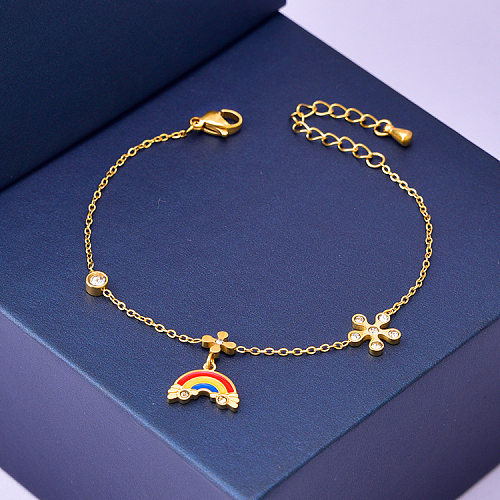 Cute Rainbow Flower Titanium Steel Inlay Rhinestones Bracelets