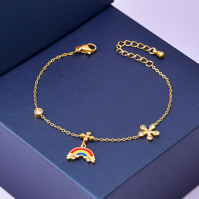 Niedliche Regenbogenblumen-Armbänder aus Titan mit Stahleinlage und Strasssteinen