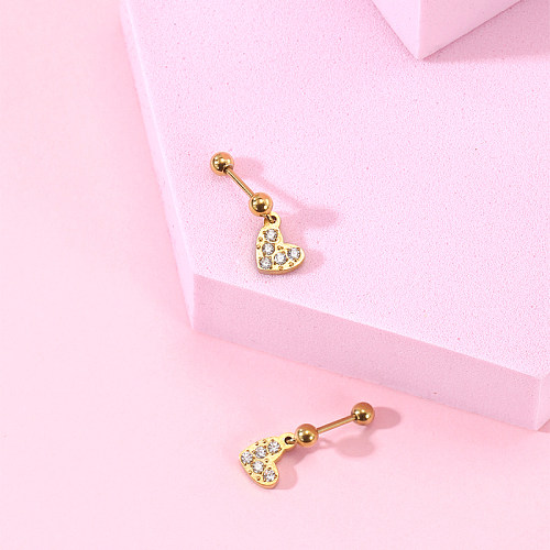 1 Pair Shiny Heart Shape Plating Inlay Stainless Steel  Zircon 14K Gold Plated Ear Studs