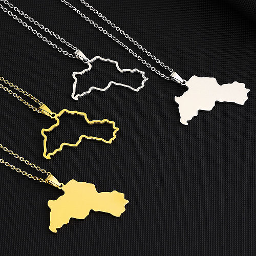 Casual Ethnic Style Map Stainless Steel Plating Hollow Out 18K Gold Plated Pendant Necklace Long Necklace