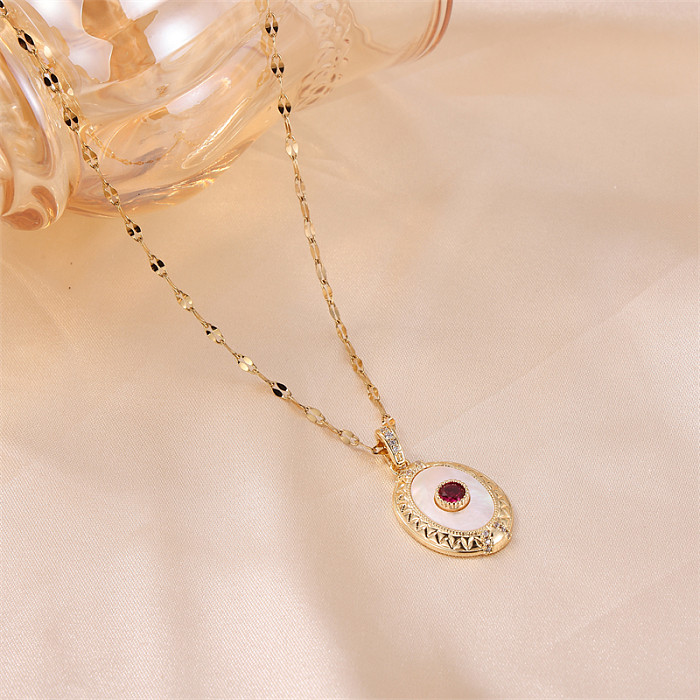 IG Style Vintage Style Oval Stainless Steel  Plating Inlay Rhinestones 18K Gold Plated Pendant Necklace