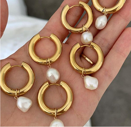 Bijoux plaqués or 18 carats en acier inoxydable avec perles d'eau douce à la mode