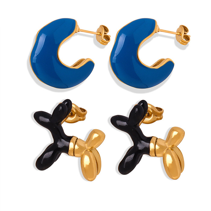 1 paire de clous d'oreilles en acier inoxydable plaqué or 18 carats, Style moderne et décontracté, géométrique, émail époxy