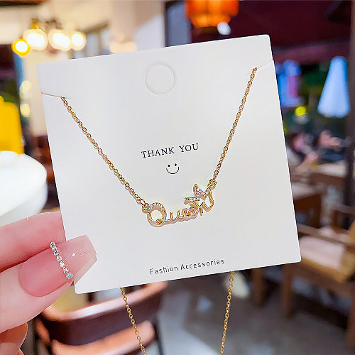 Luxurious Letter Crown Stainless Steel Inlay Zircon Necklace