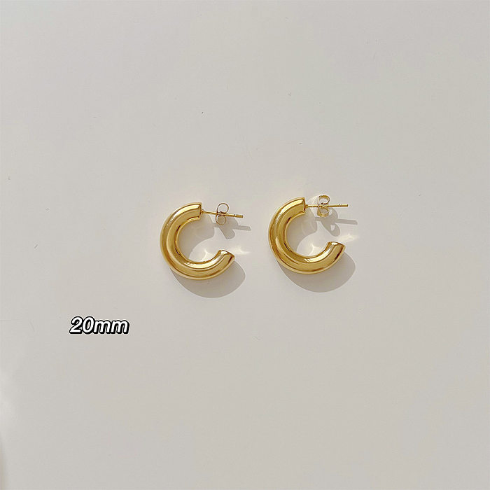 Pendientes de plata de oro de acero inoxidable semicírculo retro simple en forma de C para mujer